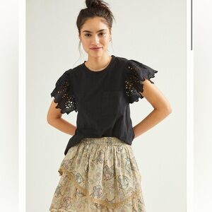 Seen Worn Kept black cotton & eyelet T-shirt sz S